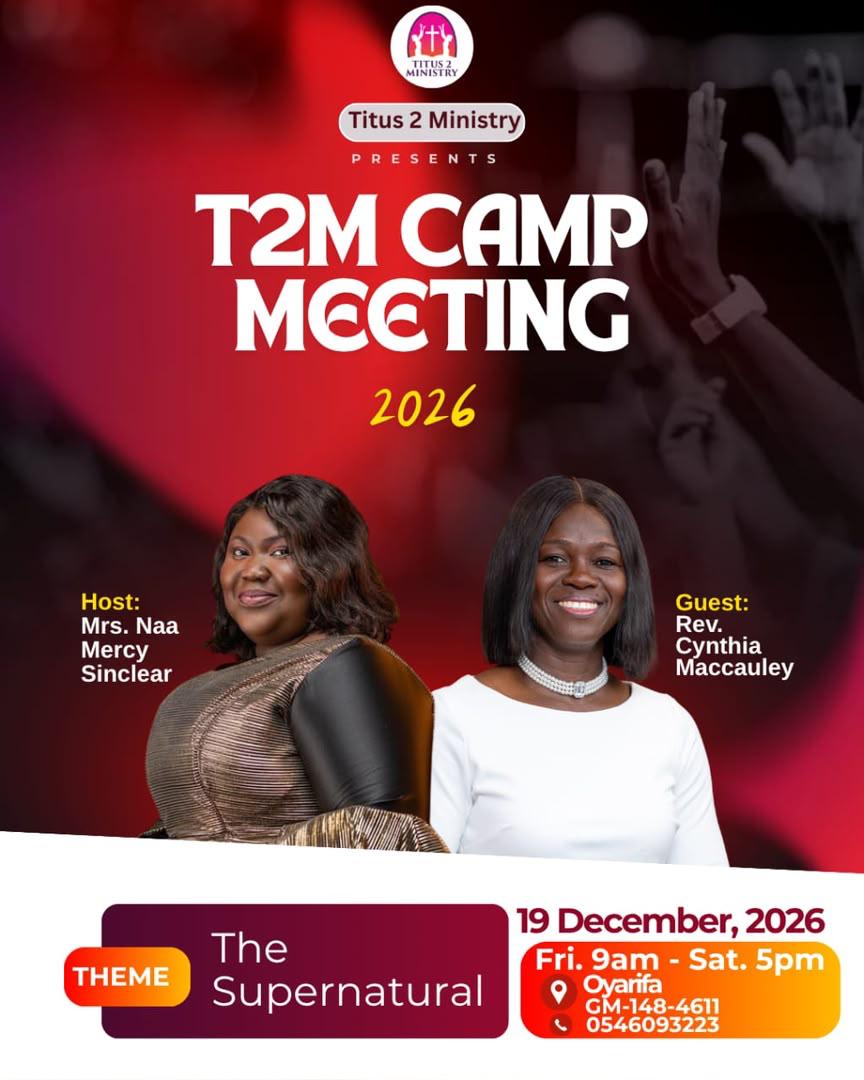T2M Camp Meeting 2026 — original event flyer featuring Mercy Sinclear